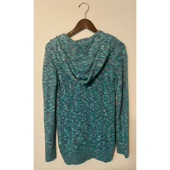 Kirra Size L Blue and Purple Knit Hoodie Sweater - Picture 2 of 5